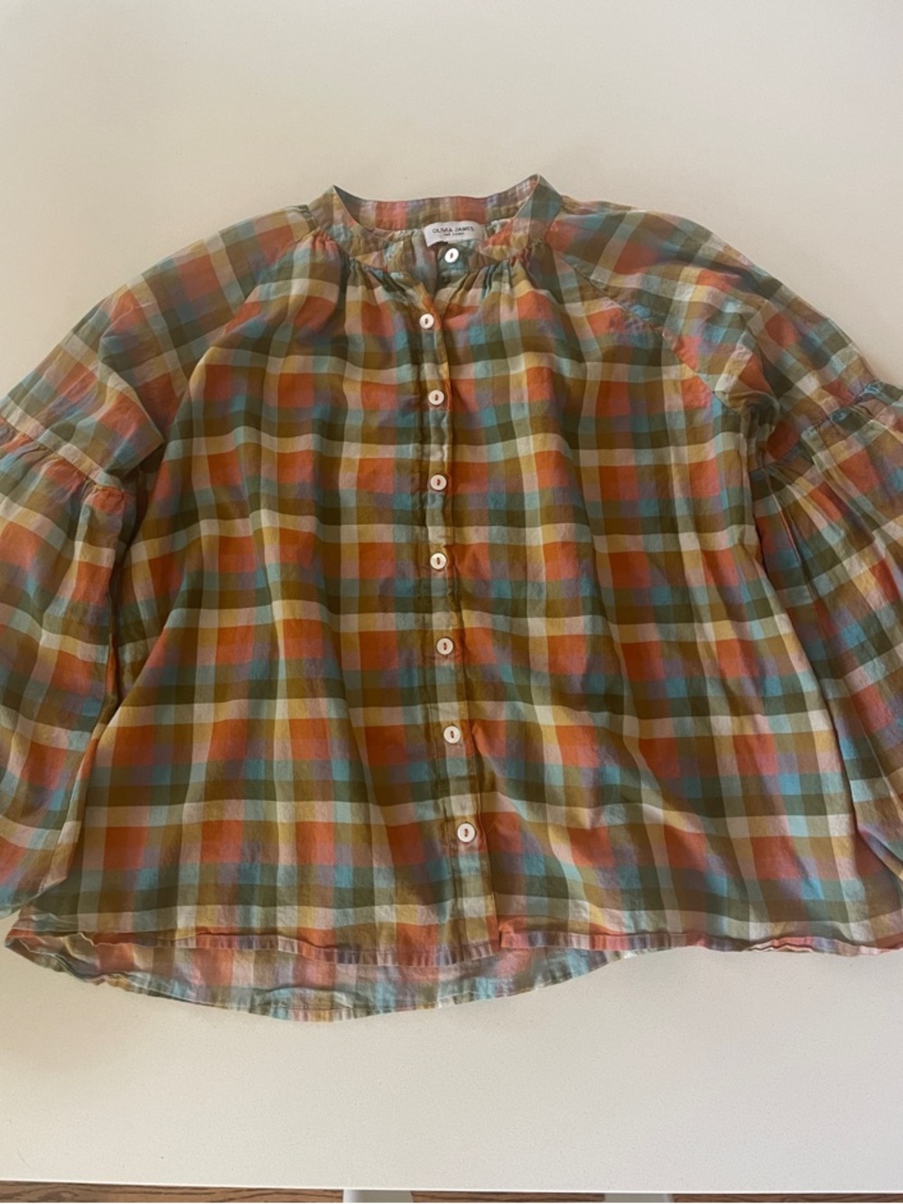 Olivia James The Label Emory Blouse Plaid Button-Front XS 100% Cotton - Picture 3 of 10
